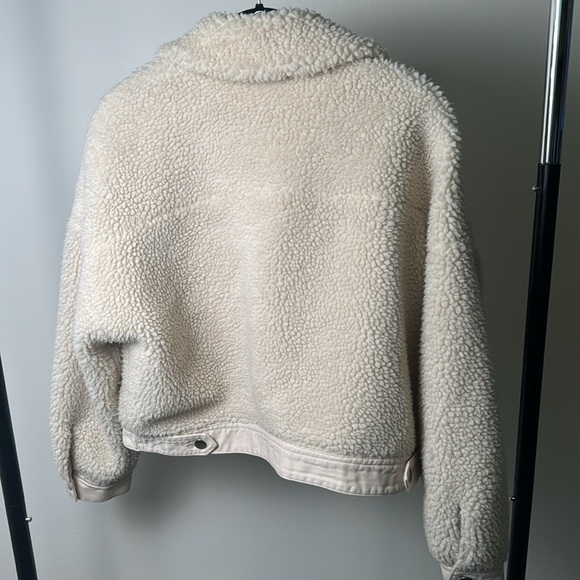 Zara Cream Denim and Sherpa Teddy Shearling Button Up Jacket Size Medium - Picture 6 of 8